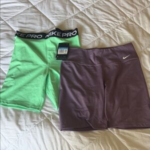 Nike Pro and Dri-Fit Biker Shorts Set - Mint Green and Purple